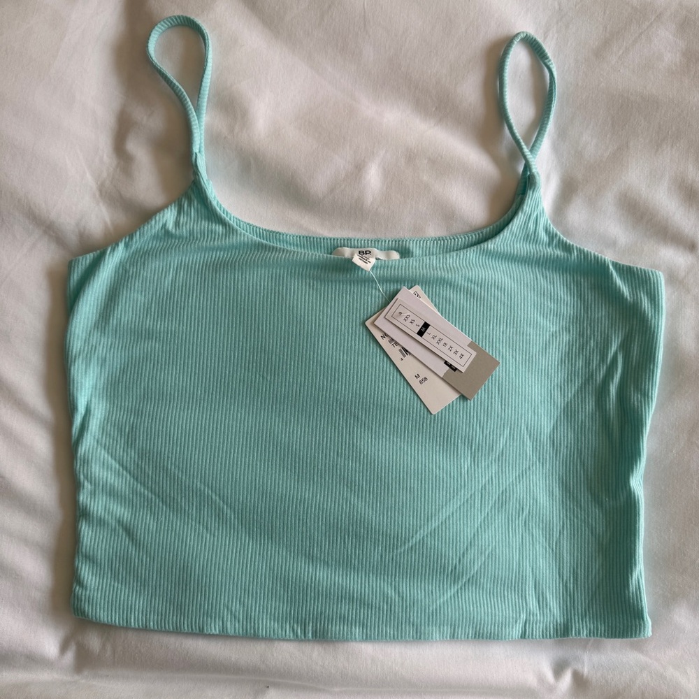 bp Ribbed Spaghetti Strap Crop Tank - Mint Green